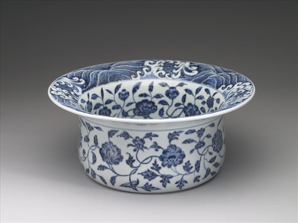青花水波花卉折沿洗