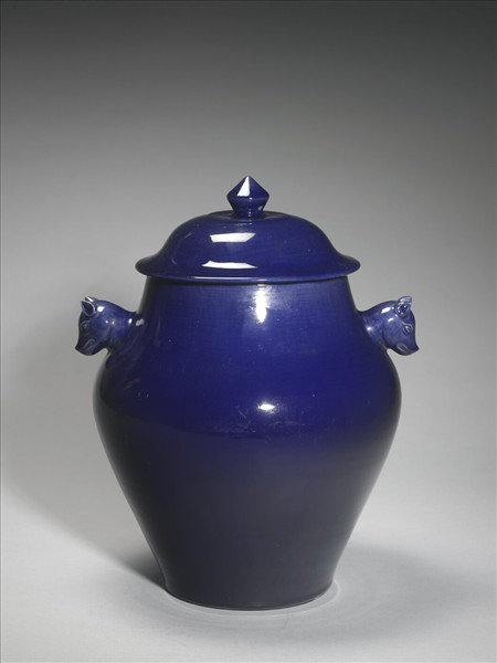 霽青釉獸耳蓋罐