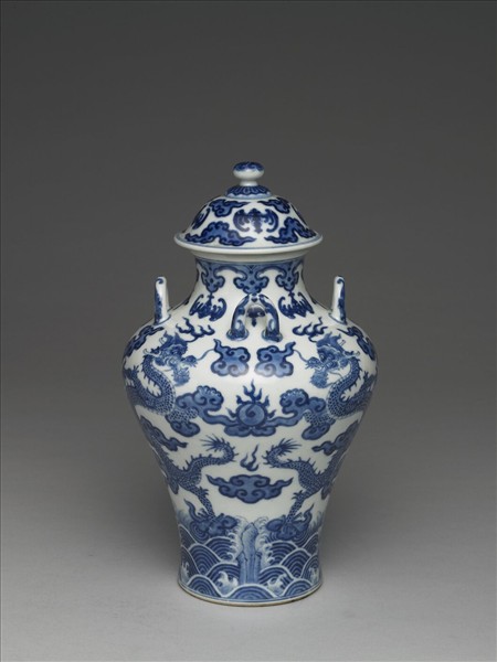青花龍紋四繫蓋罐