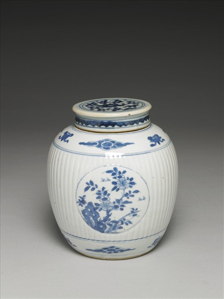 青花博古圖蓋罐