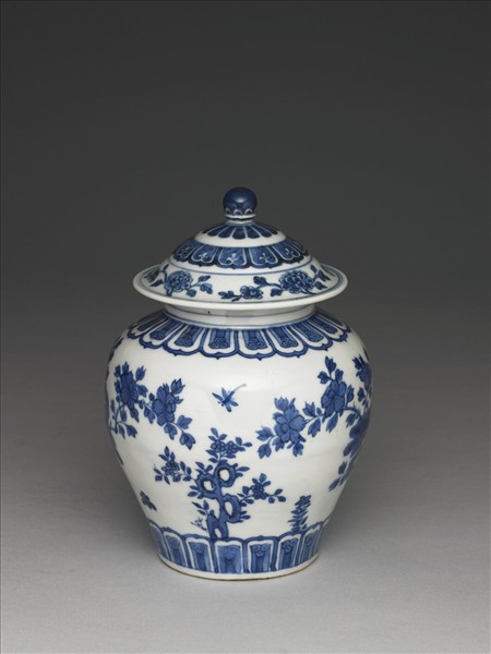 青花花鳥紋蓋罐