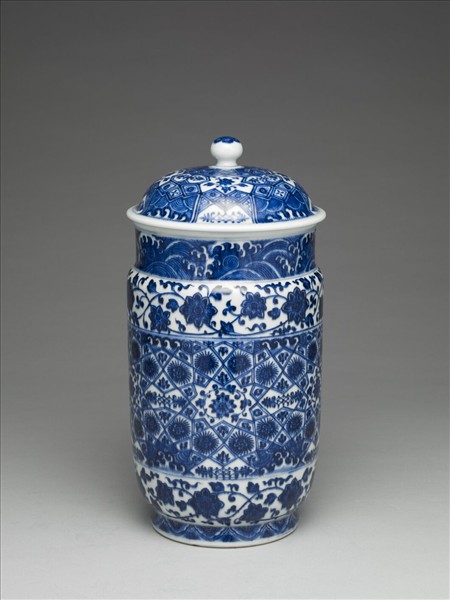 青花幾何紋壯罐