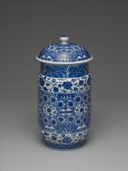 青花幾何紋壯罐