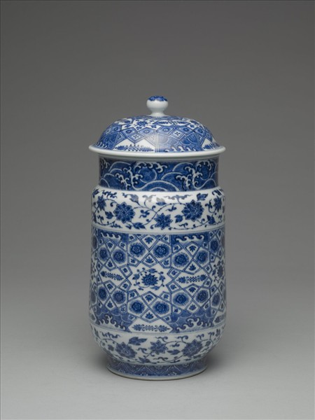 青花幾何紋壯罐