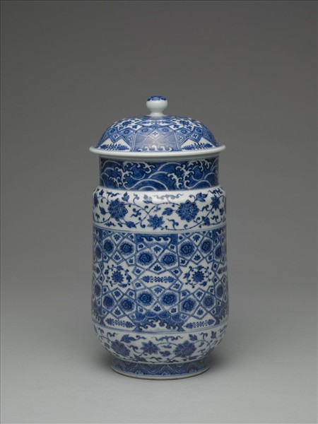 青花幾何紋壯罐