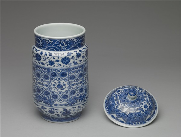 青花幾何紋壯罐