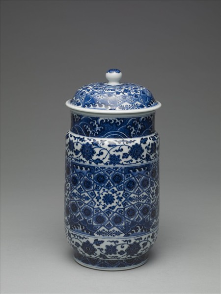 青花幾何紋壯罐