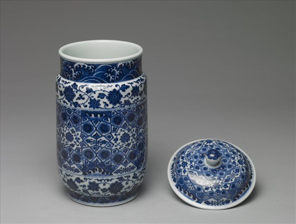 青花幾何紋壯罐