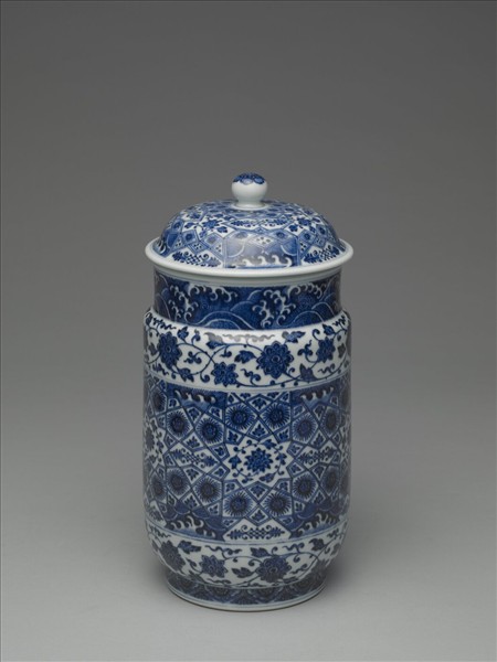 青花幾何紋壯罐