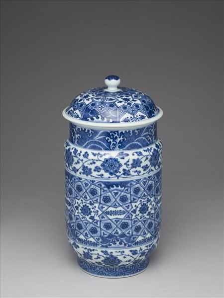 青花幾何紋壯罐