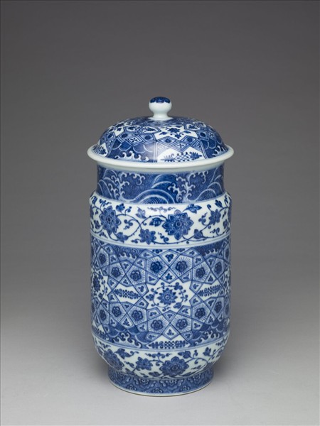 青花幾何紋壯罐