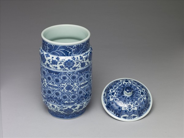 青花幾何紋壯罐