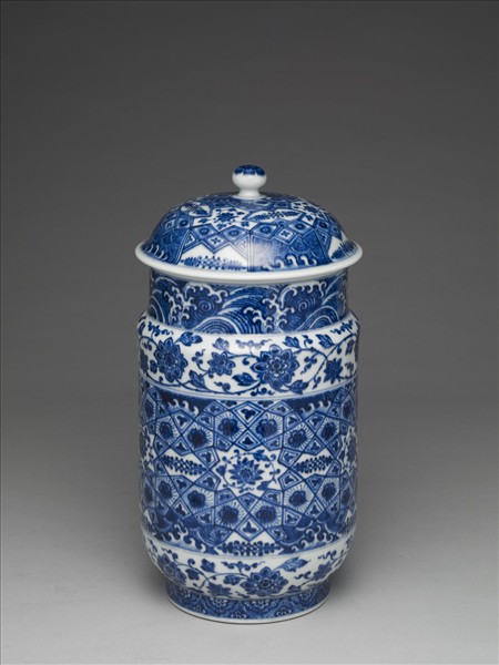 青花幾何紋壯罐