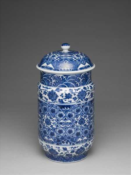 青花幾何紋壯罐