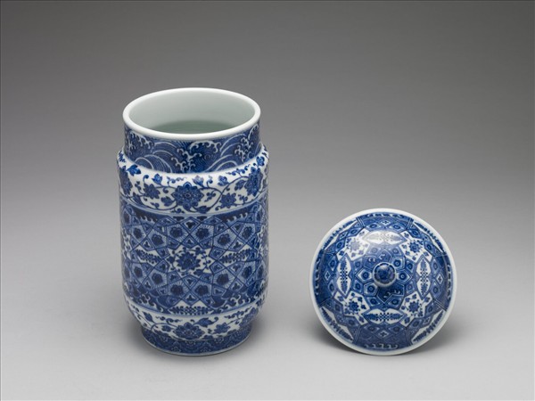 青花幾何紋壯罐