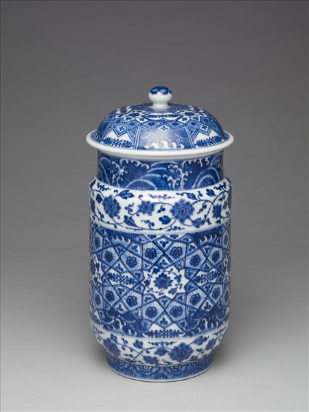 青花幾何紋壯罐