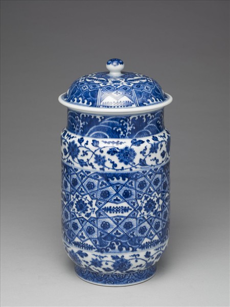 青花幾何紋壯罐