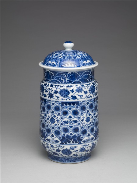 青花幾何紋壯罐