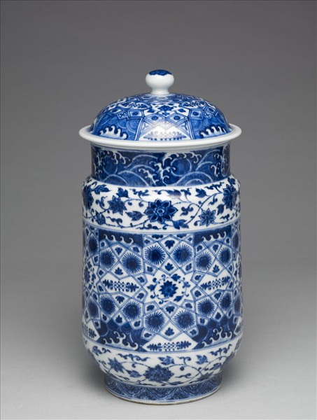 青花幾何紋壯罐