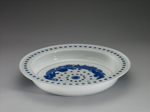 青花夔龍紋折沿洗