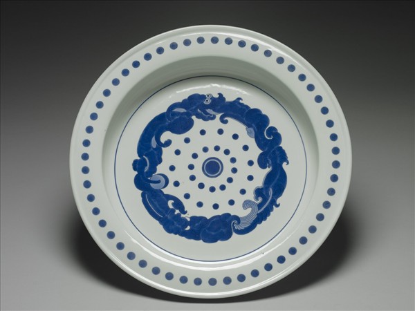 青花夔龍紋折沿洗