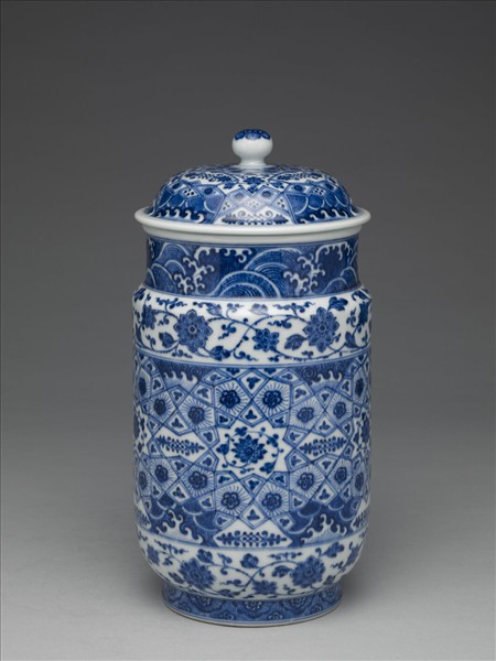 青花幾何紋壯罐