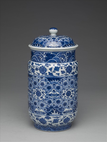 青花幾何紋壯罐