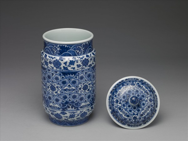 青花幾何紋壯罐