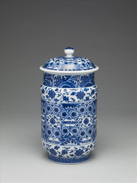 青花幾何紋壯罐