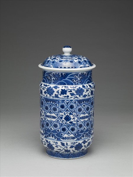 青花幾何紋壯罐