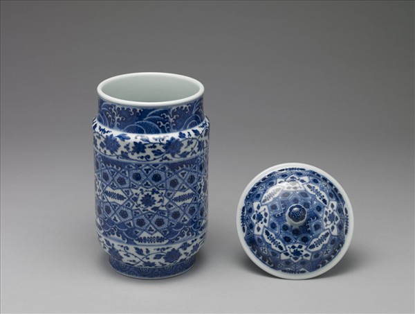 青花幾何紋壯罐