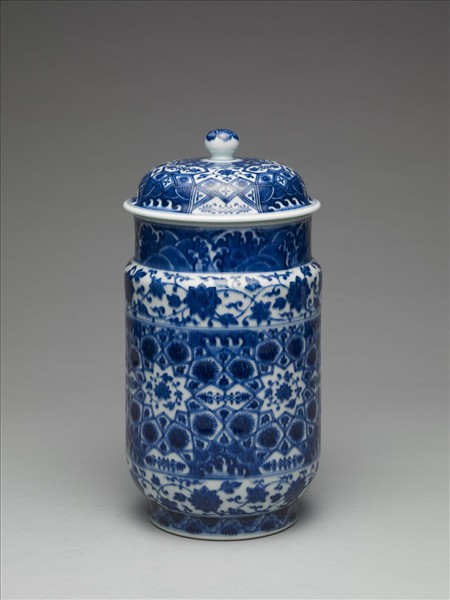 青花幾何紋壯罐