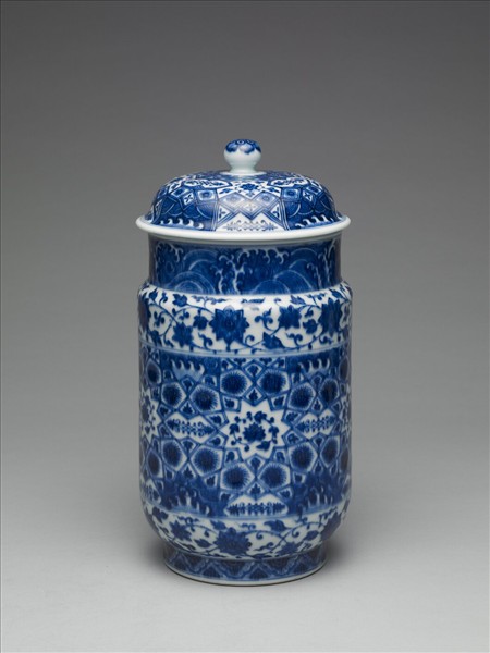青花幾何紋壯罐