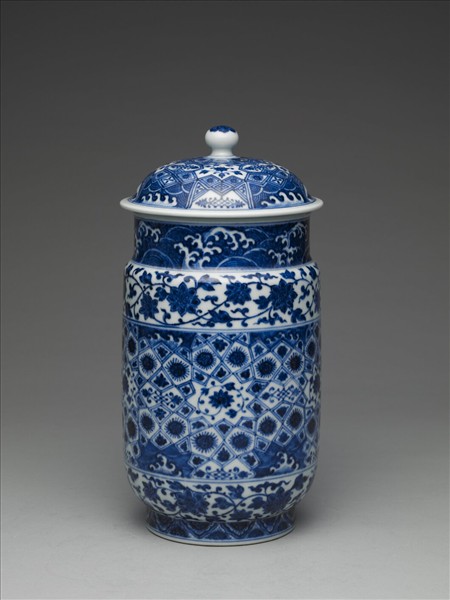 青花幾何紋壯罐