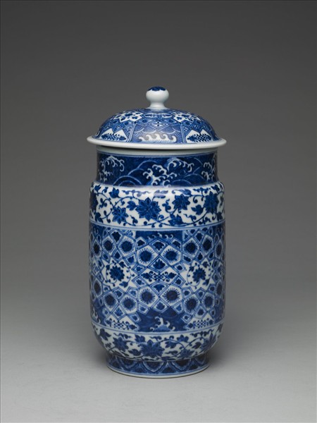 青花幾何紋壯罐