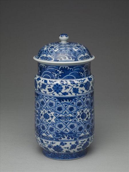 青花幾何紋壯罐