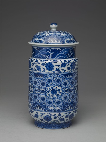 青花幾何紋壯罐