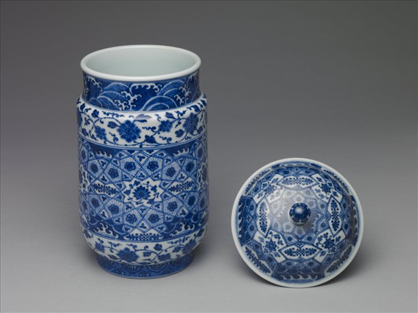 青花幾何紋壯罐