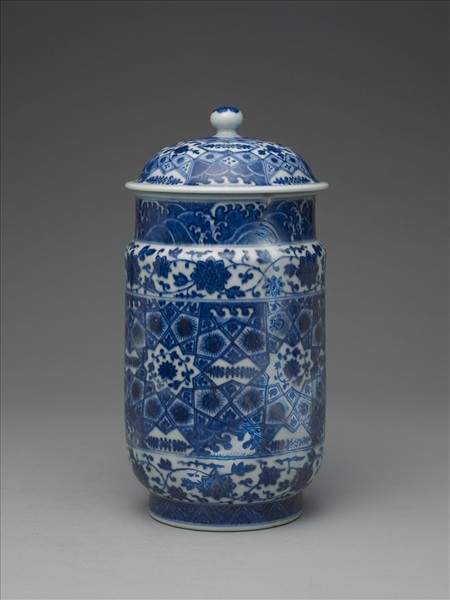 青花幾何紋壯罐