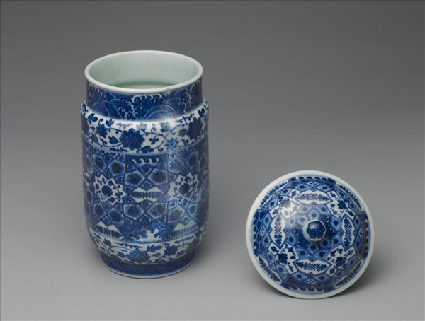 青花幾何紋壯罐