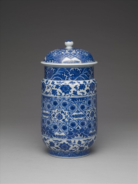 青花幾何紋壯罐