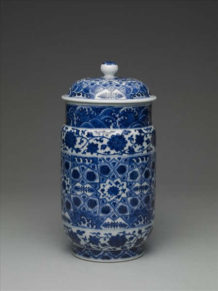 青花幾何紋壯罐
