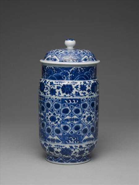 青花幾何紋壯罐