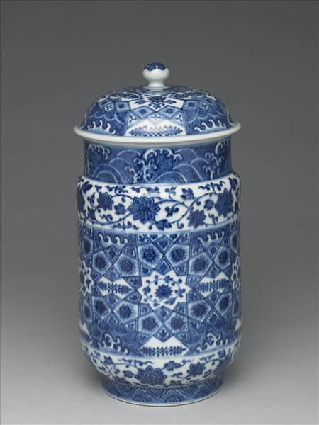 青花幾何紋壯罐