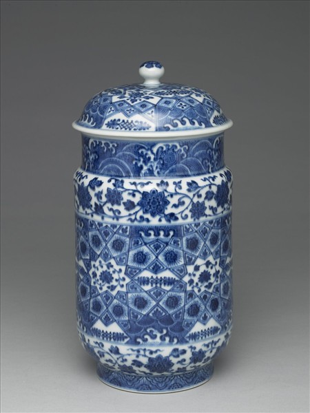 青花幾何紋壯罐