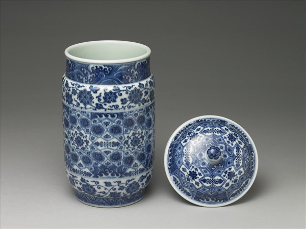 青花幾何紋壯罐