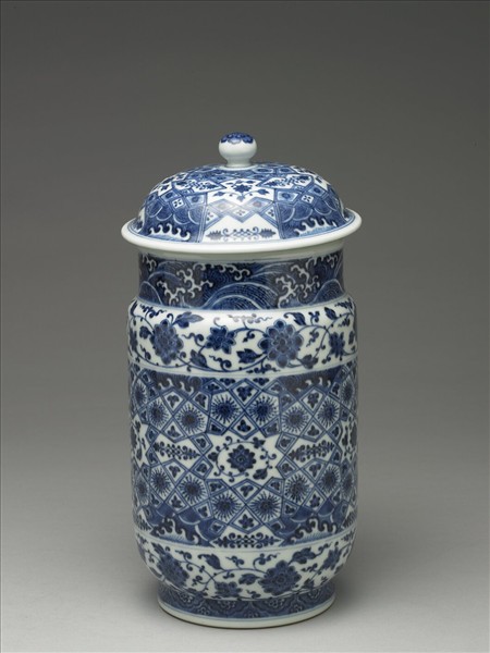 青花幾何紋壯罐