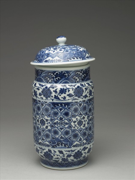 青花幾何紋壯罐