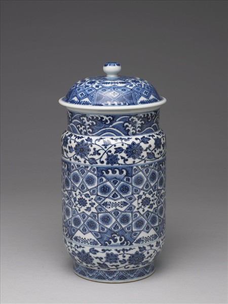 青花幾何紋壯罐