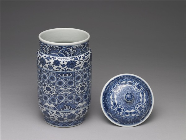 青花幾何紋壯罐